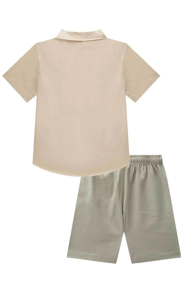 Conjunto de Camisa em Linho Deluxe e Bermuda em Sarja Girassol com Elastano 87719 Johnny Fox Teen Menino