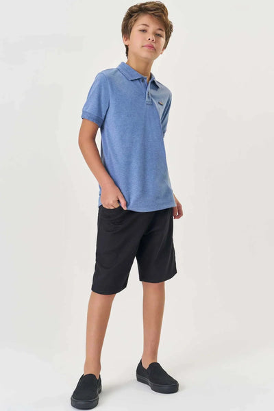 Conjunto Teen Menino de Camisa Polo em Suedine e Bermuda em Sarja Ônix com Elastano 82145 Johnny Fox