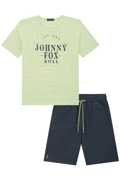 Conjunto de Camiseta em Cotton Listrado Fio Tinto e Bermuda em Sarja Stretch com Elastano 78339 Johnny Fox