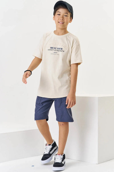 Conjunto Teen Menino de Camiseta em Meia Malha e Bermuda em Cotton Jeans C/ Elast. 82016 Johnny Fox