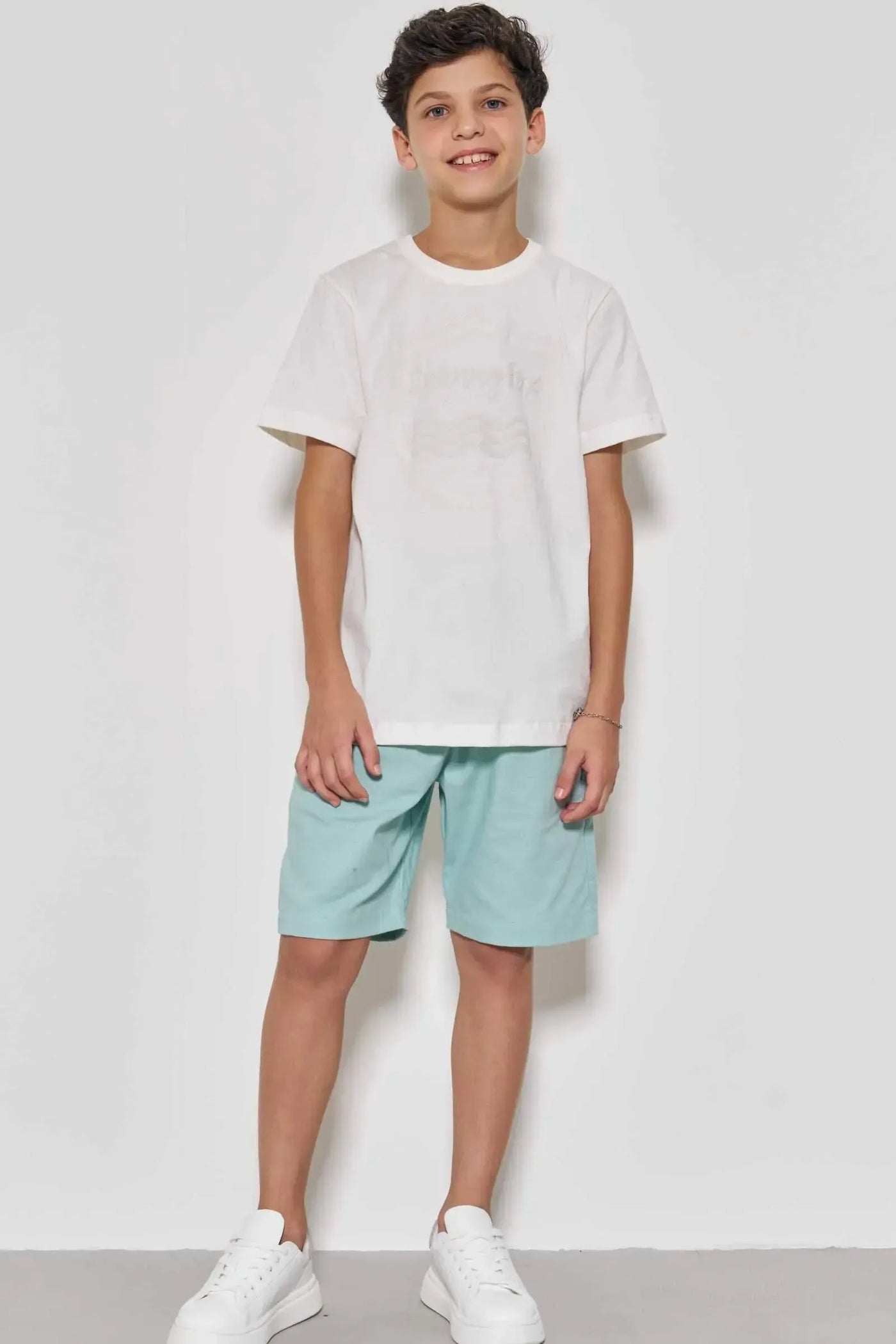 Conjunto de Camiseta em Meia Malha e Bermuda em Linho Santorine com Elastano 87072 Johnny Fox Teen Menino