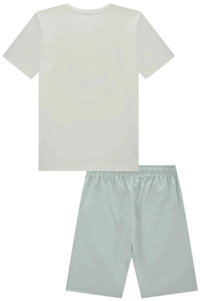Conjunto de Camiseta em Meia Malha e Bermuda em Linho Santorine com Elastano 87072 Johnny Fox Teen Menino