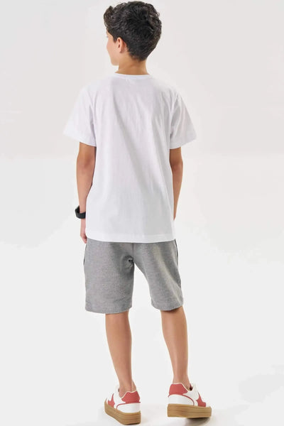 Conjunto de Camiseta em Meia Malha e Bermuda em Moletom sem Pelúcia 87589 Johnny Fox Teen Menino