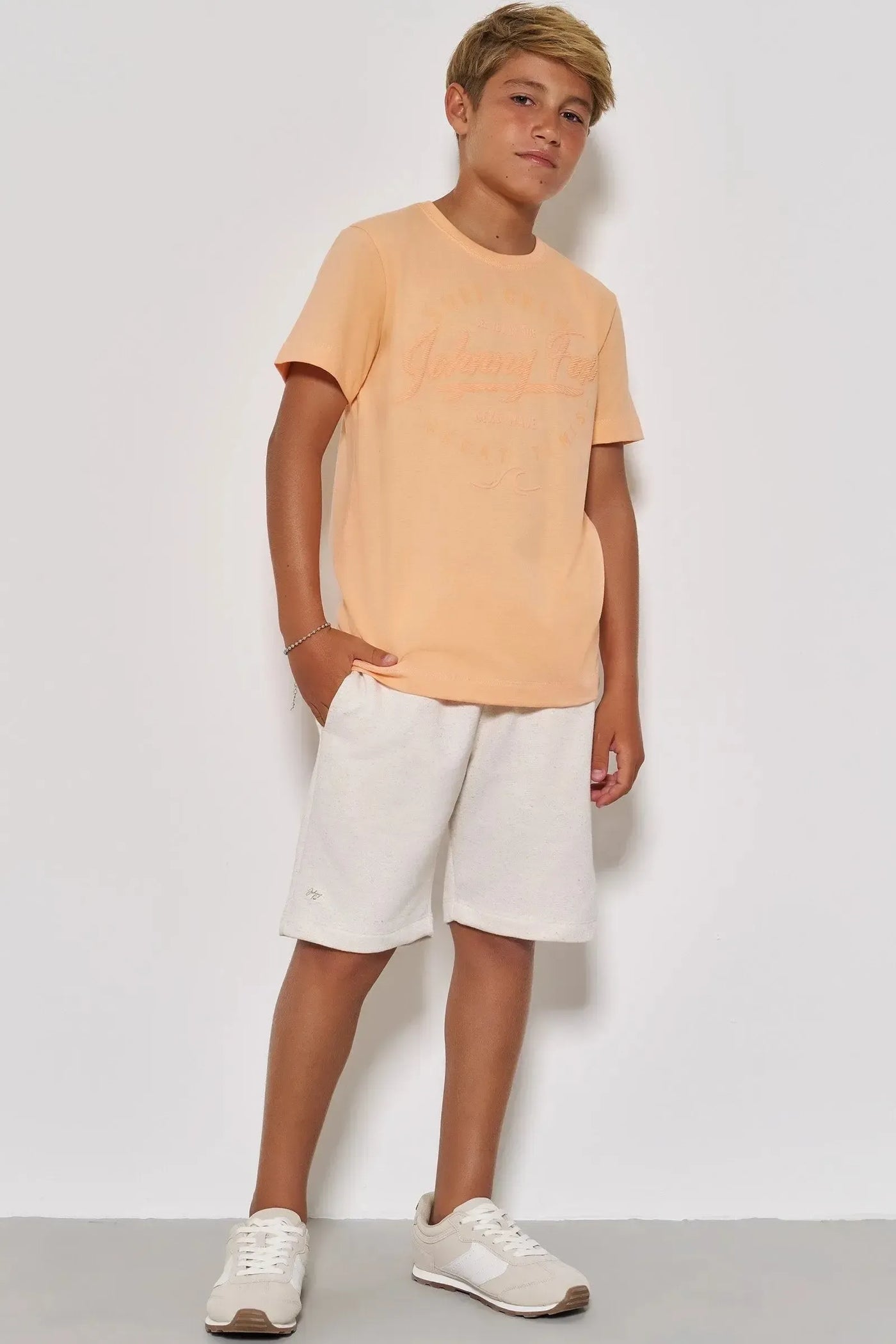 Conjunto de Camiseta em Meia Malha e Bermuda em Moletom sem Pelúcia 87696 Johnny Fox Teen Menino