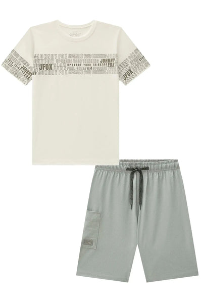 Conjunto de Camiseta em Meia Malha e Bermuda em Nylon Blend com Elastano 87605 Johnny Fox Teen Menino