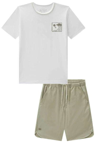 Conjunto de Camiseta em Meia Malha e Bermuda em Sarja Girassol com Elastano 87721 Johnny Fox Teen Menino