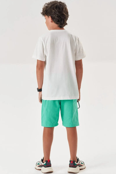 Conjunto de Camiseta em Meia Malha e Bermuda em Sarja Girassol com Elastano 88272 Johnny Fox Teen Menino