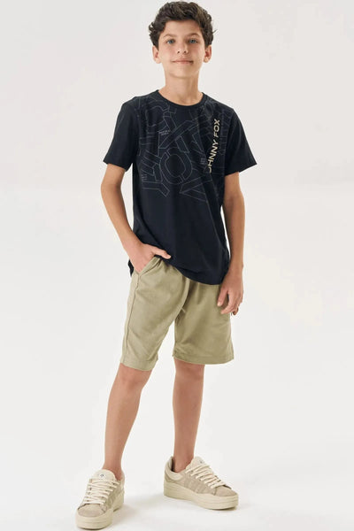 Conjunto de Camiseta em Meia Malha e Bermuda em Sarja Girassol com Elastano 88272 Johnny Fox Teen Menino