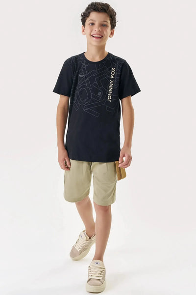 Conjunto de Camiseta em Meia Malha e Bermuda em Sarja Girassol com Elastano 88272 Johnny Fox Teen Menino