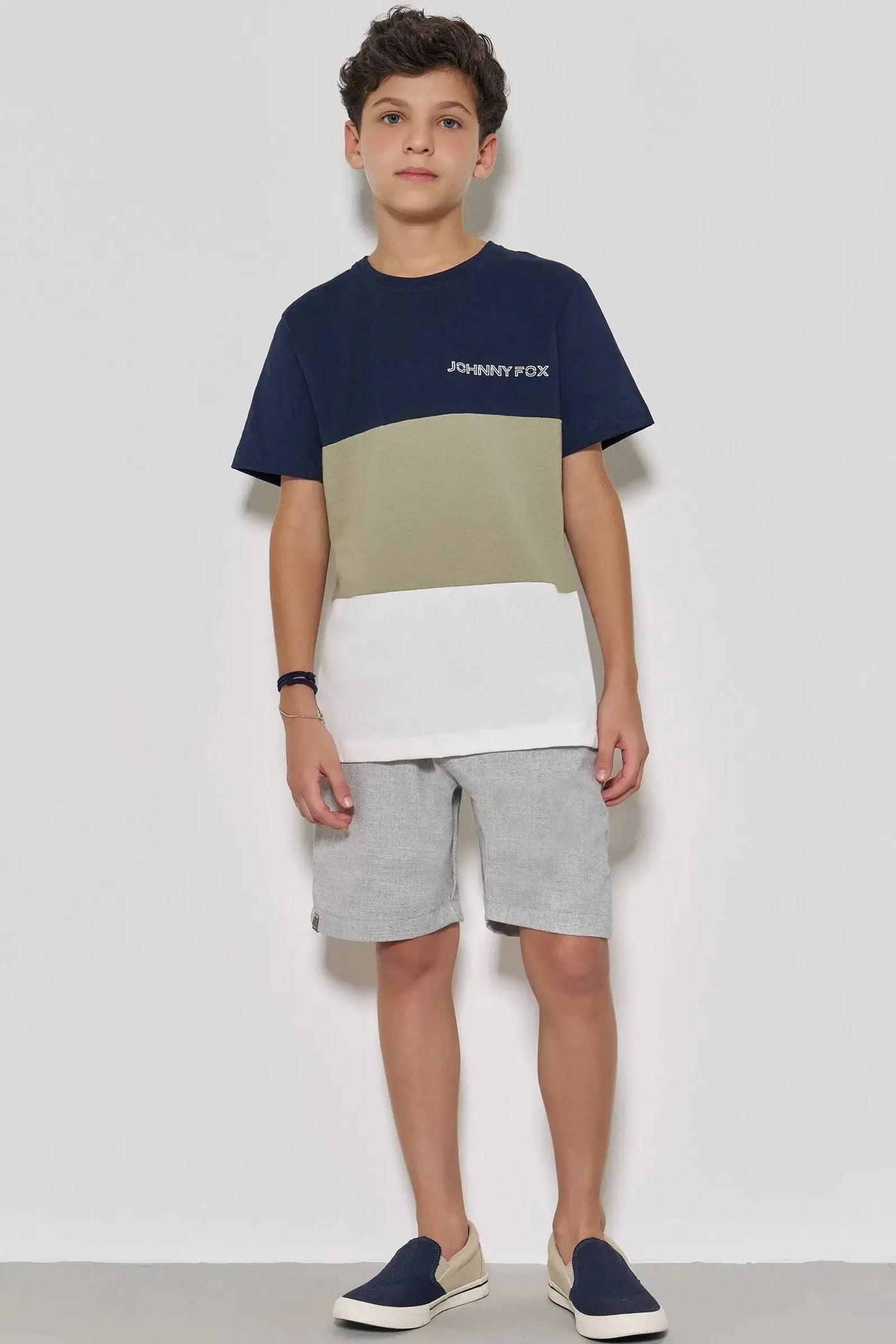 Conjunto de Camiseta em Meia Malha e Bermuda em Verano Milano 87720 Johnny Fox Teen Menino