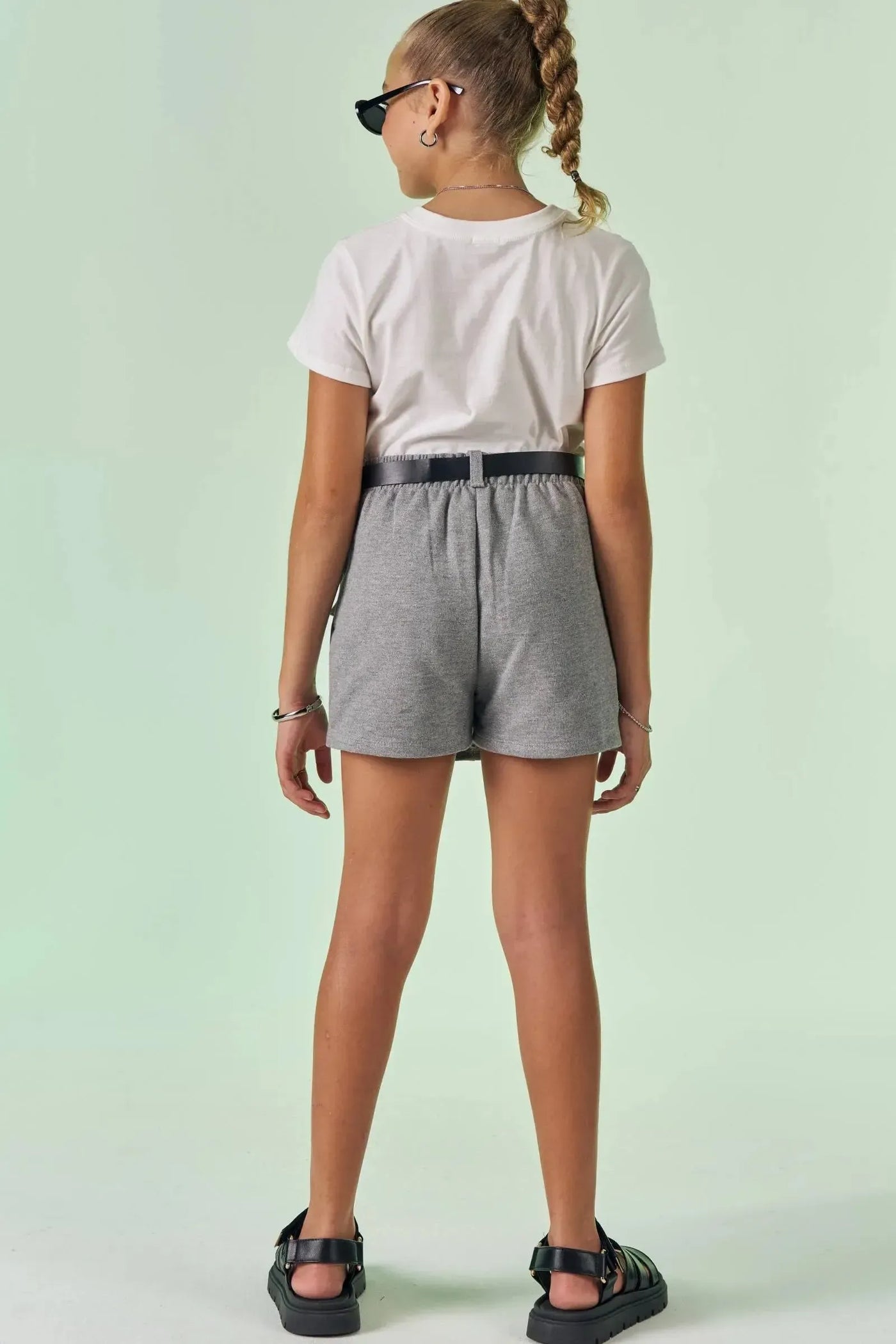 Conjunto de Camiseta em Meia Malha e Short Saia em Moletom sem Pelúcia 87524 Vic&Vicky Teen Menina