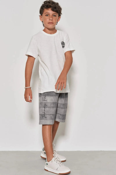 Conjunto de Camiseta em Meia Malha Flamê e Bermuda em Alfaiataria Katherine com Elastano 88275 Johnny Fox Teen Menino