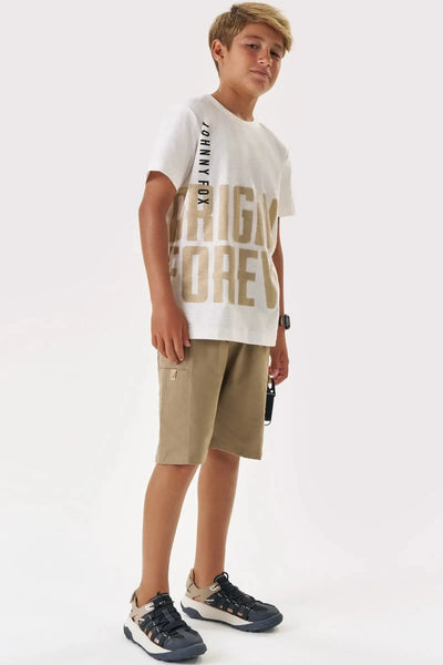 Conjunto de Camiseta em Meia Malha Flamê e Bermuda em Linho Santorine com Elastano 87616 Johnny Fox Teen Menino