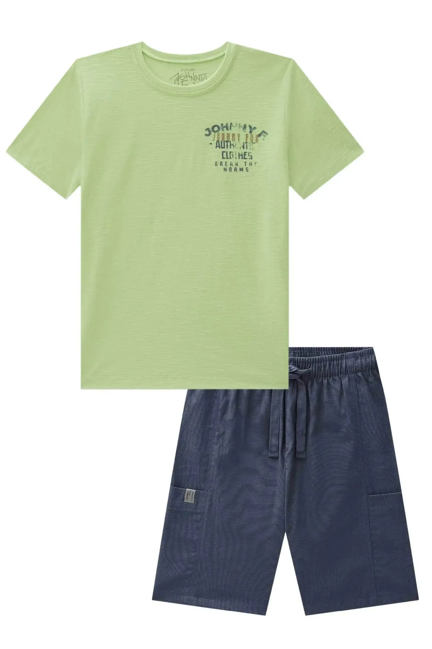 Conjunto de Camiseta em Meia Malha Flamê e Bermuda em Linho Santorine com Elastano 88654 Johnny Fox Teen Menino