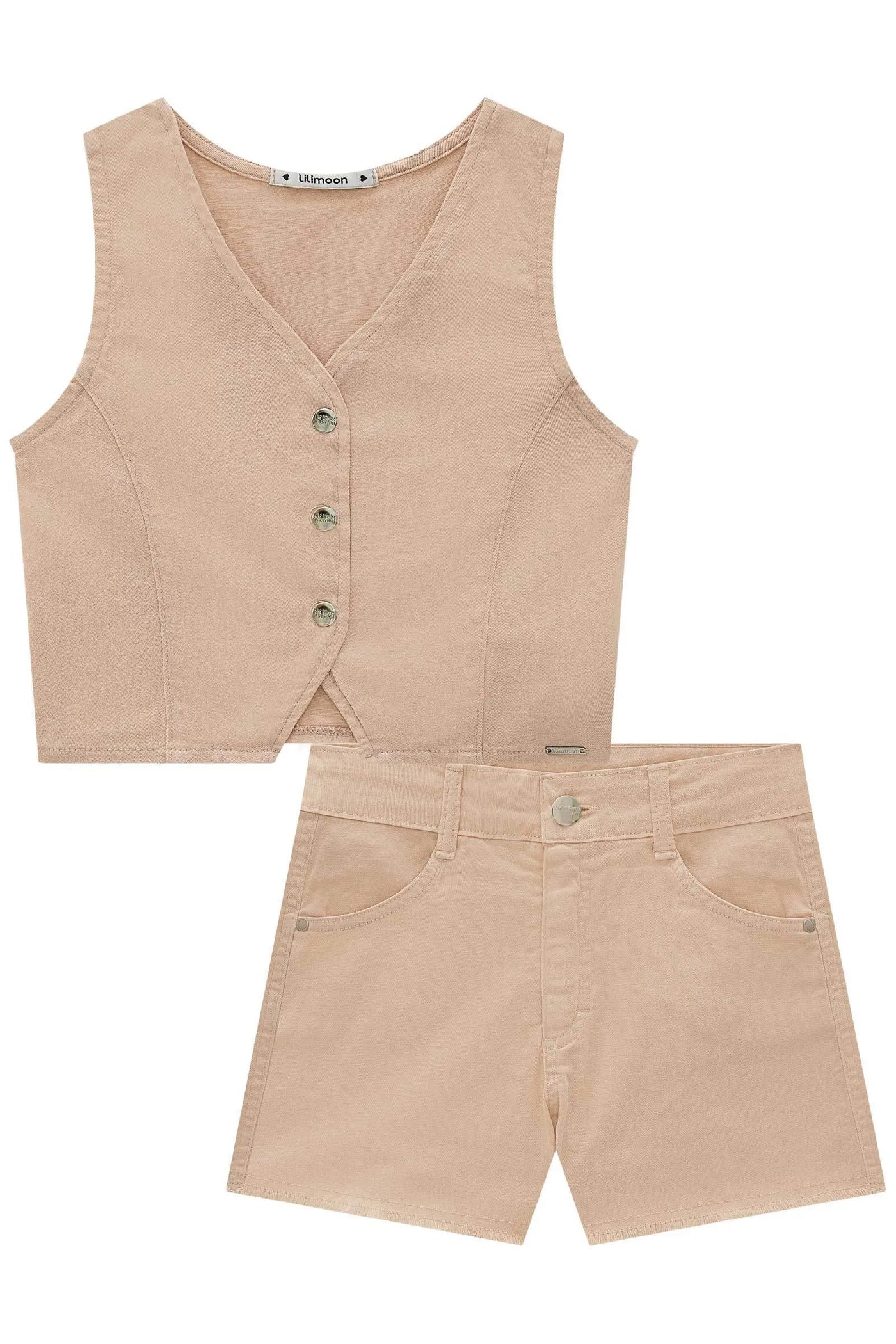 Conjunto de Colete e Shorts em Sarja com Elastano 86532 Lilimoon Teen Menina
