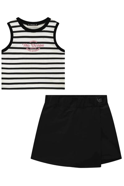Conjunto de Regata Boxy em Meia Malha e Short Saia em Alfaiataria Amore 88764 Lilimoon Teen Menina