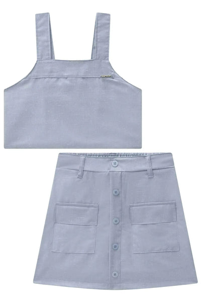 Conjunto de Top Cropped e Saia em Alfaiataria Denver 87477 Lilimoon Teen Menina