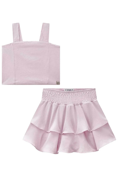 Conjunto de Top Cropped e Saia em Crepe Dua Lipa com Shorts Embutido 88767 Lilimoon Teen Menina