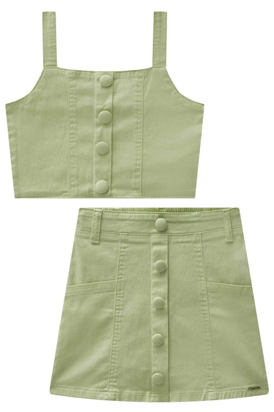 Conjunto de Top Cropped e Saia em Sarja com Elastano 87634 Lilimoon Teen Menina