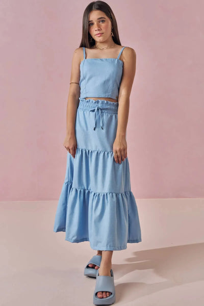 Conjunto de Top Cropped e Saia Midi em Alfaiataria Denver 88817 Lilimoon Teen Menina