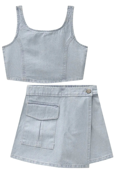 Conjunto de Top Cropped e Short Saia em Jeans Arkansas 86848 Lilimoon Teen Menina