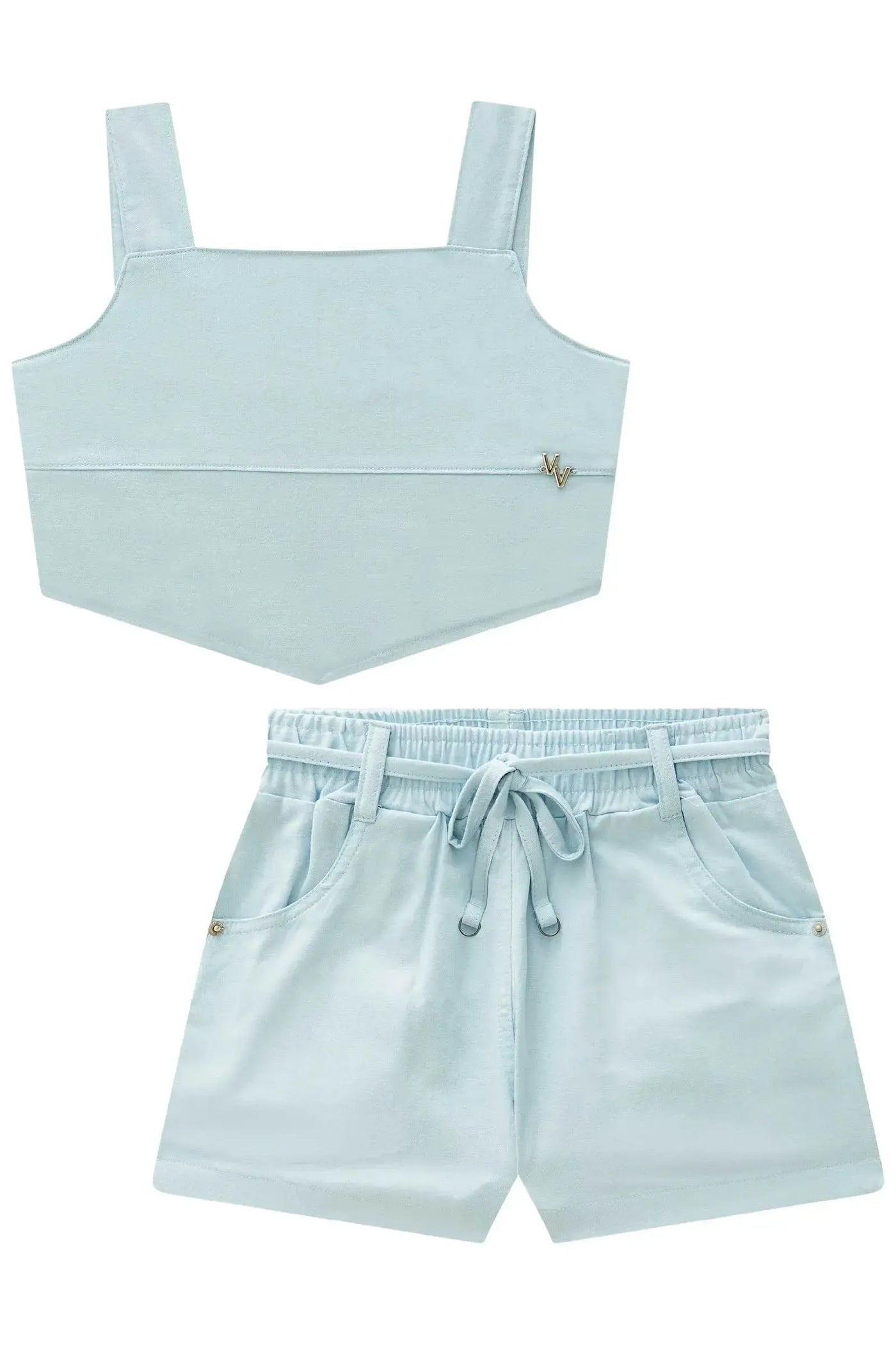 Conjunto de Top Cropped e Shorts e Sarja com Elastano 86722 Vic&Vicky Teen Menina