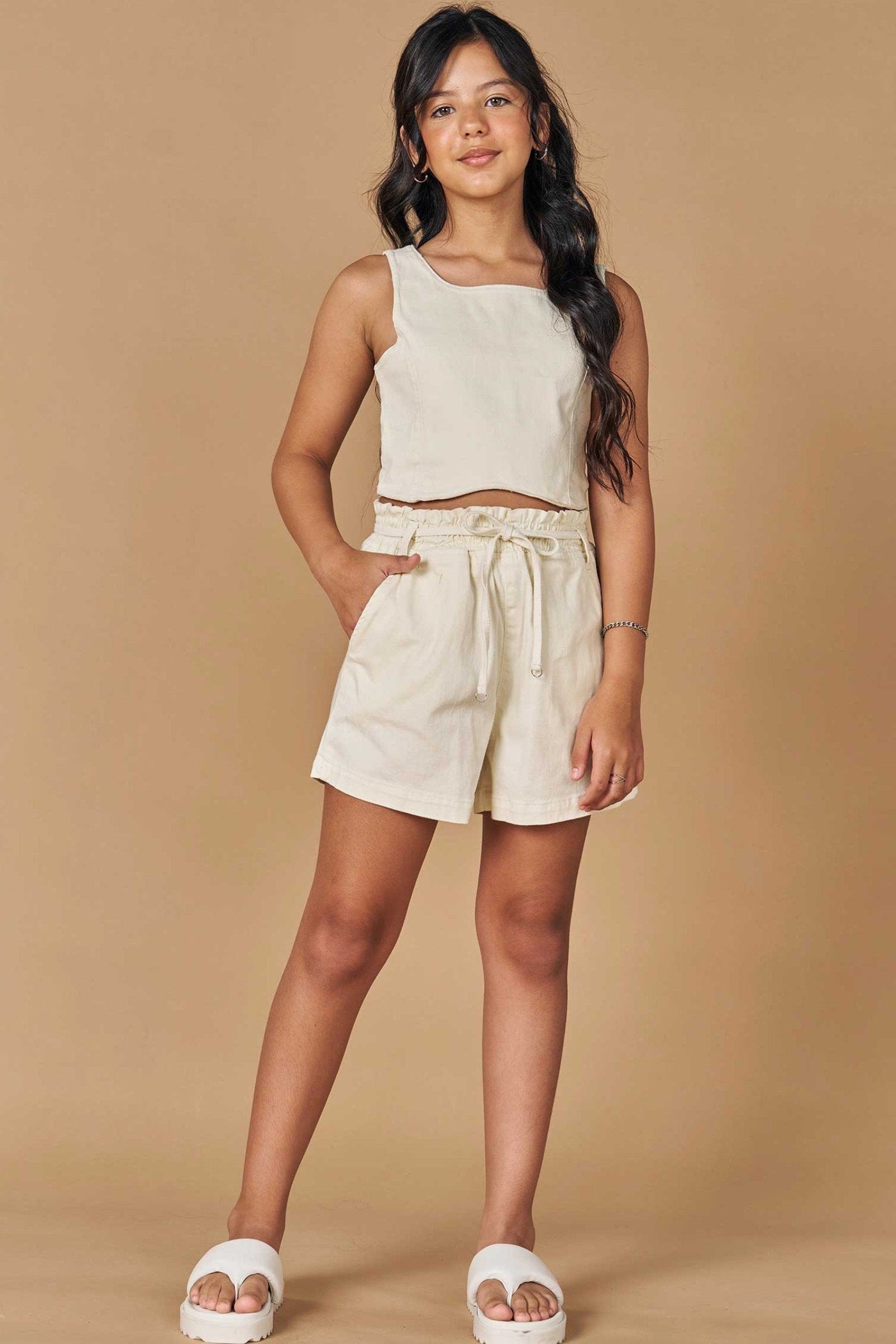 Conjunto de Top Cropped e Shorts em Sarja com Elastano 77252 Lilimoon