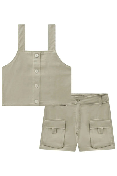 Conjunto de Top Cropped e Shorts em Sarja com Elastano 87230 Lilimoon Teen Menina