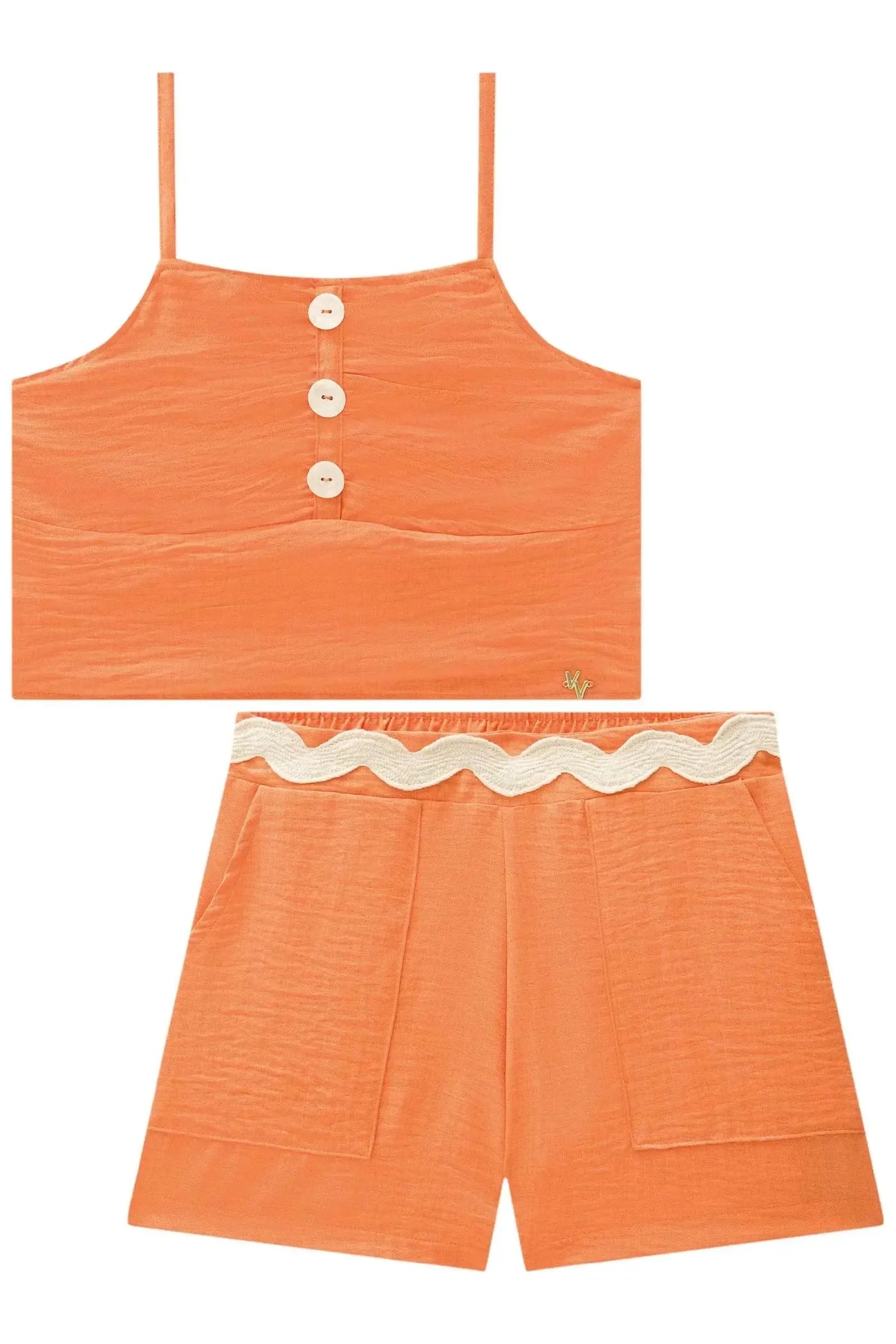 Conjunto de Top Cropped e Shorts em Tecido Grécia 86677 Vic&Vicky Teen Menina