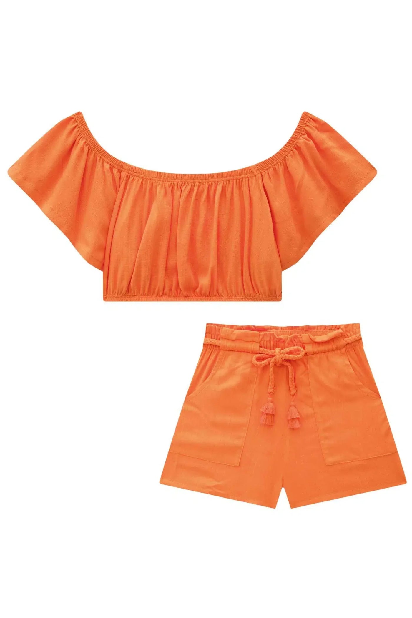 Conjunto Teen Menina de Top Cropped e Shorts em Visco Slub 81815 Lilimoon