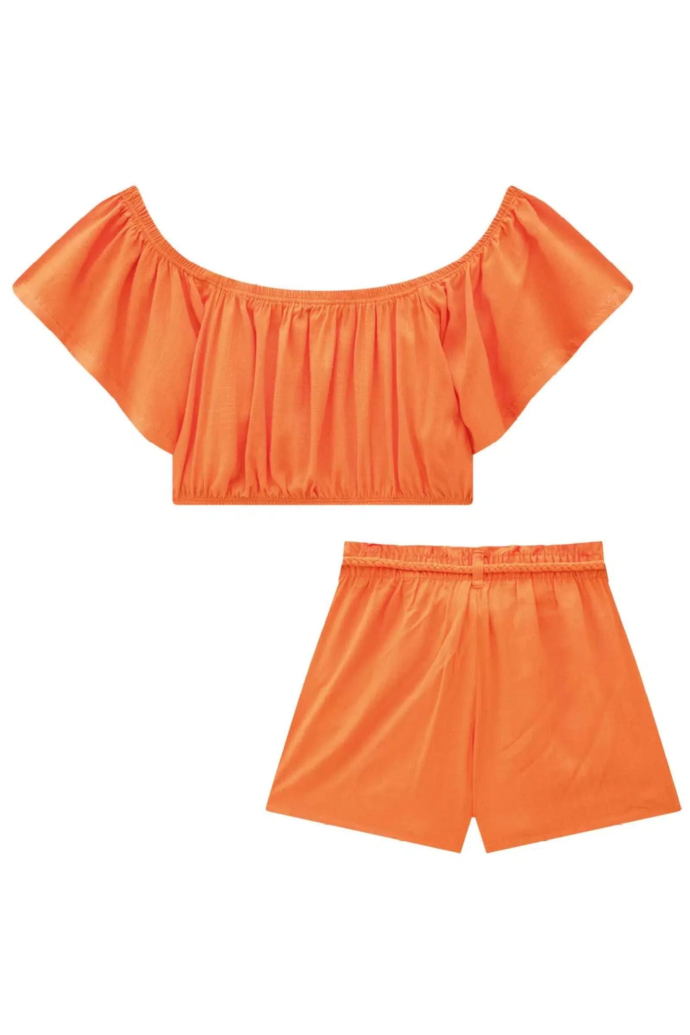 Conjunto Teen Menina de Top Cropped e Shorts em Visco Slub 81815 Lilimoon