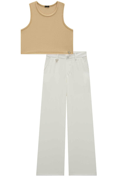 Conjunto de Top Cropped em Ribana Fancy e Calça em Alfaiataria Twill 84864 Vic&Vicky Teen Menina