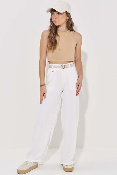 Conjunto de Top Cropped em Ribana Fancy e Calça em Alfaiataria Twill 84864 Vic&Vicky Teen Menina