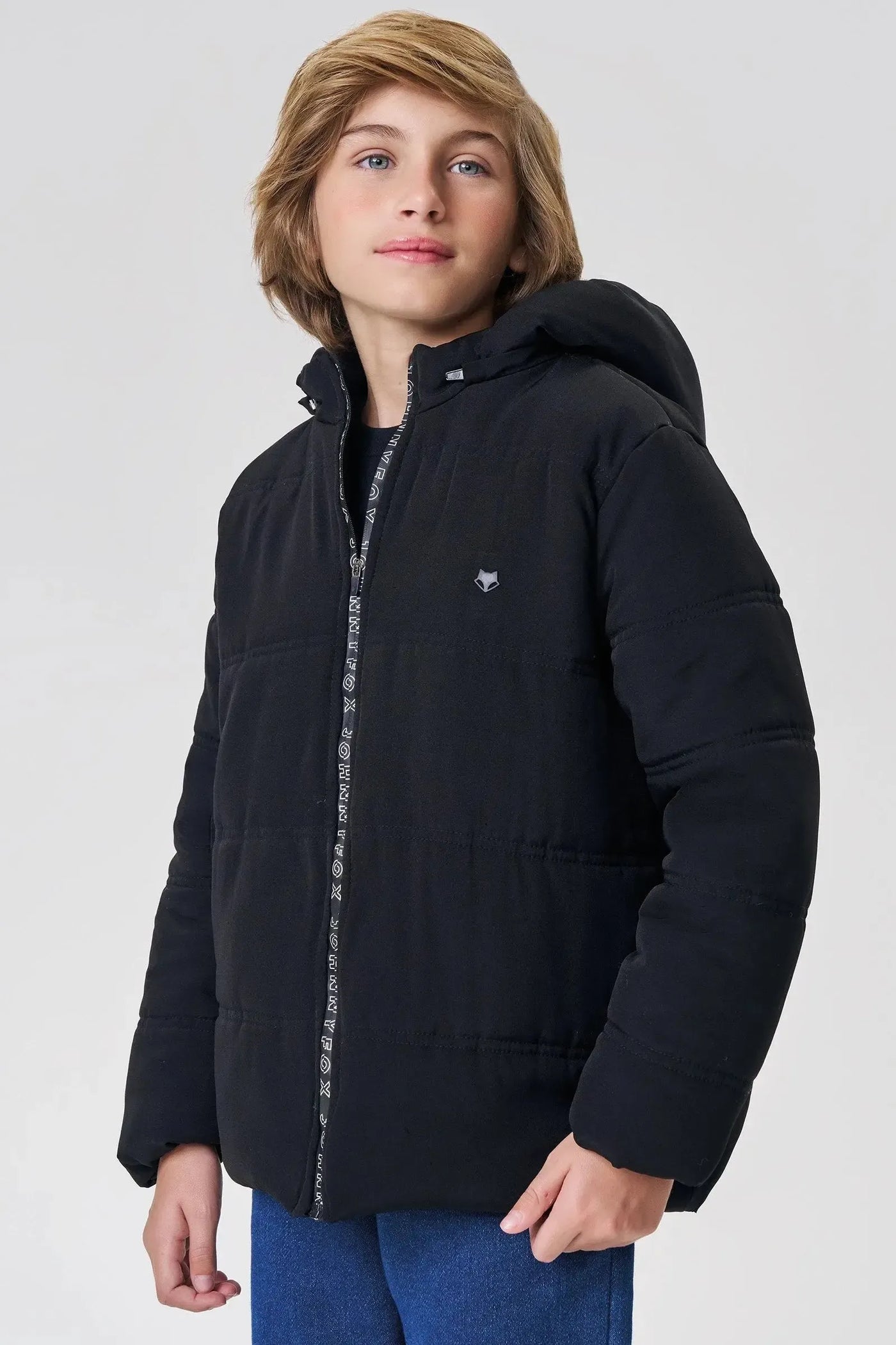 Jaqueta Puffer com Capuz Removível em Nylon Hidronatic com