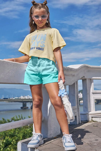 Shorts Cintura Alta em Sarja com Elastano 89112 Vic&Vicky Teen Menina