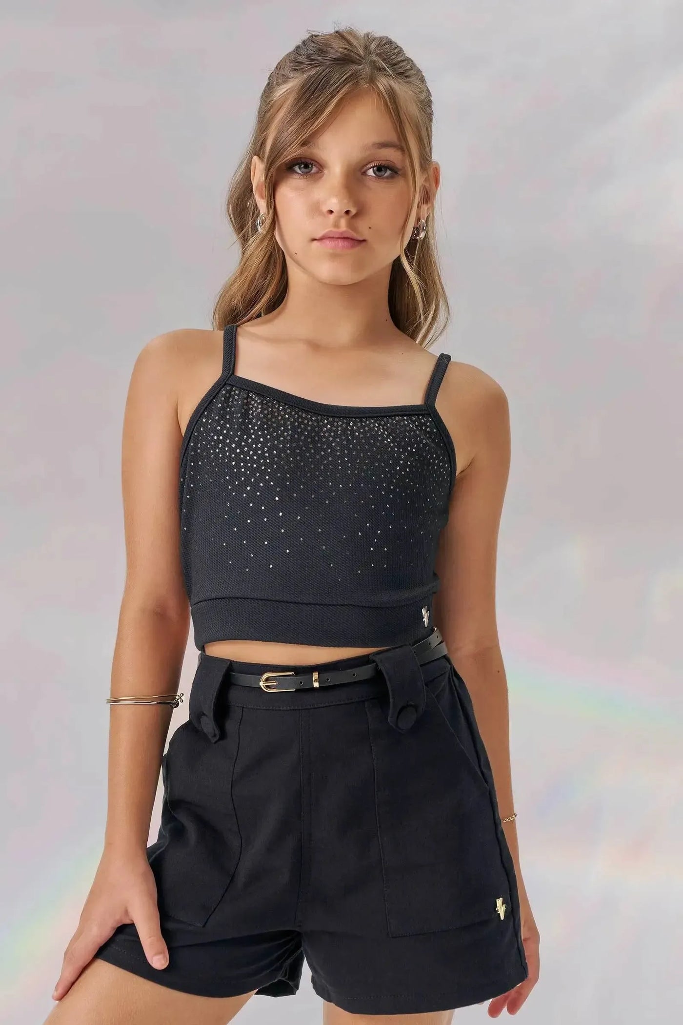 Top Cropped em Malha Jacquard Catarina 86919 Vic&Vicky Teen Menina