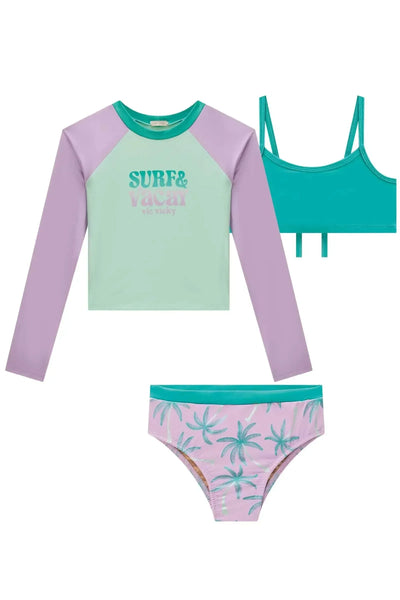 Trio de Biquini e Blusa Manga Longa em Malha UV 50+ 88004 Vic&Vicky Teen Menina