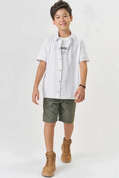 Trio Teen Menino de Camisa Xadrez Camiseta em Meia Malha e Bermuda em Cotton Jeans com Elastano 82084 Johnny Fox