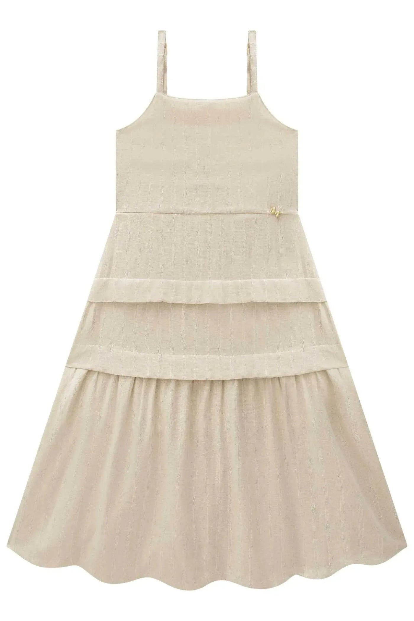 Vestido New Midi em Linho Bordado Prata 87879 Vic&Vicky Teen Menina