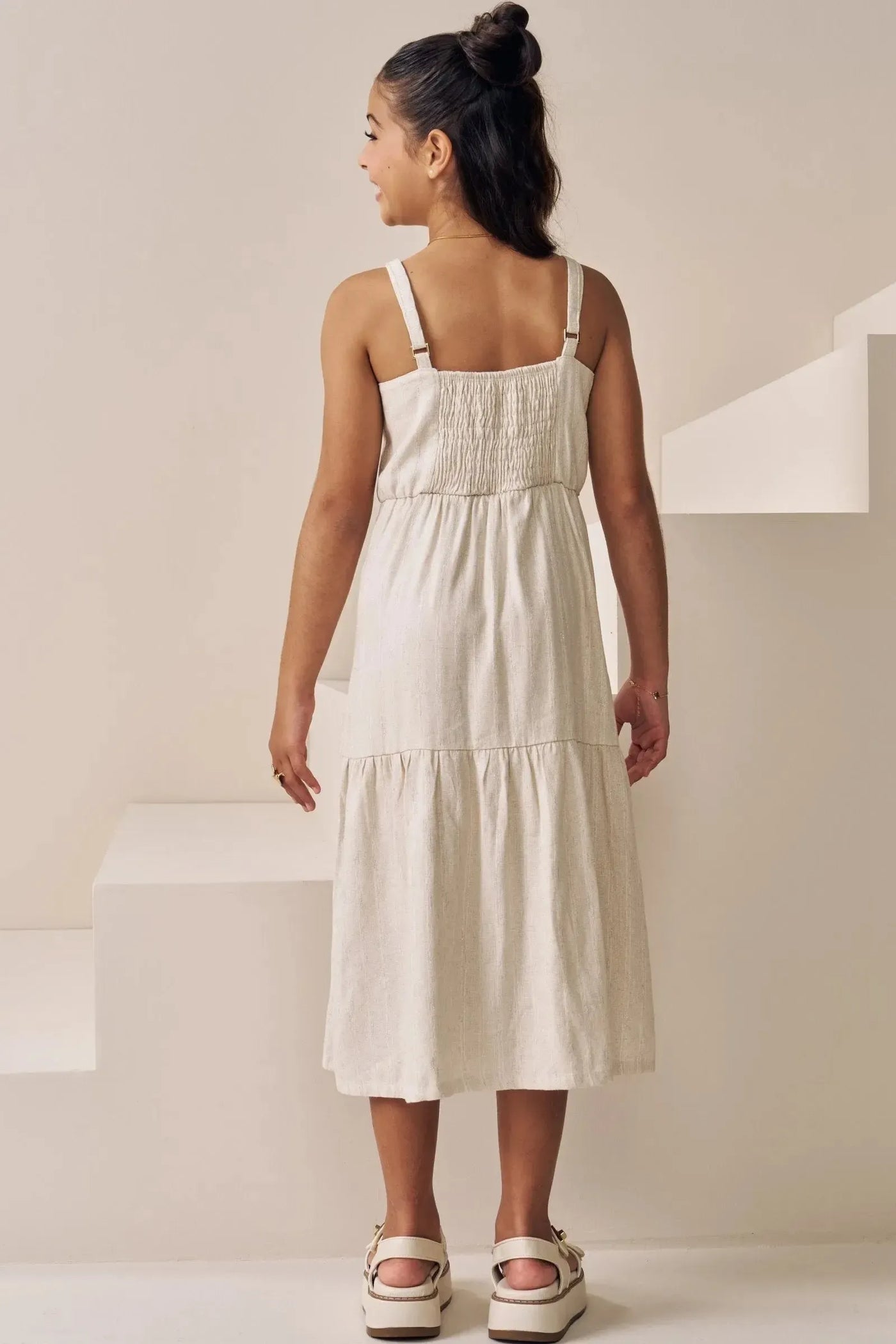 Vestido New Midi em Linho Bordado Prata 87879 Vic&Vicky Teen Menina