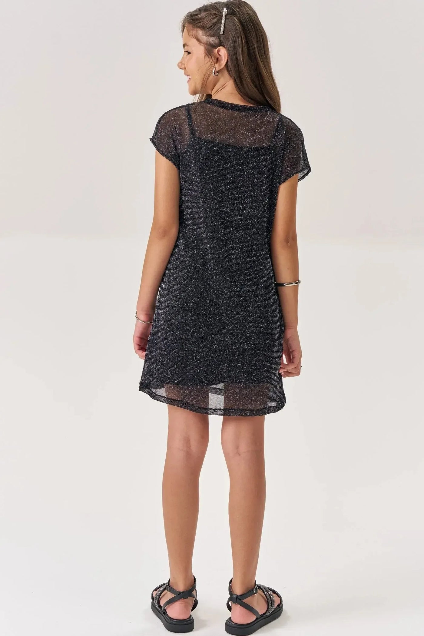 Vestido Sobreposição em Tule Brilho e Forro em Cotton 88684 Vic&Vicky Teen Menina